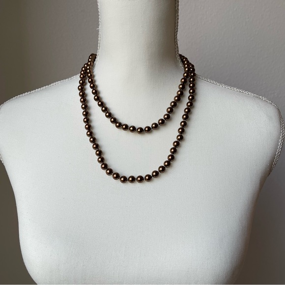 Vintage Opera Length  Knotted Rich Chocolate Brown Glass Pearl 40" Long Necklace - Picture 11 of 14